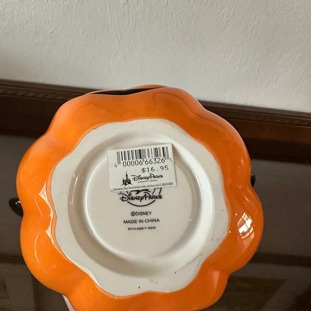 Disney Parks Mickey Mouse Pumpkin Halloween Votive Candle Holder Orange Ceramic